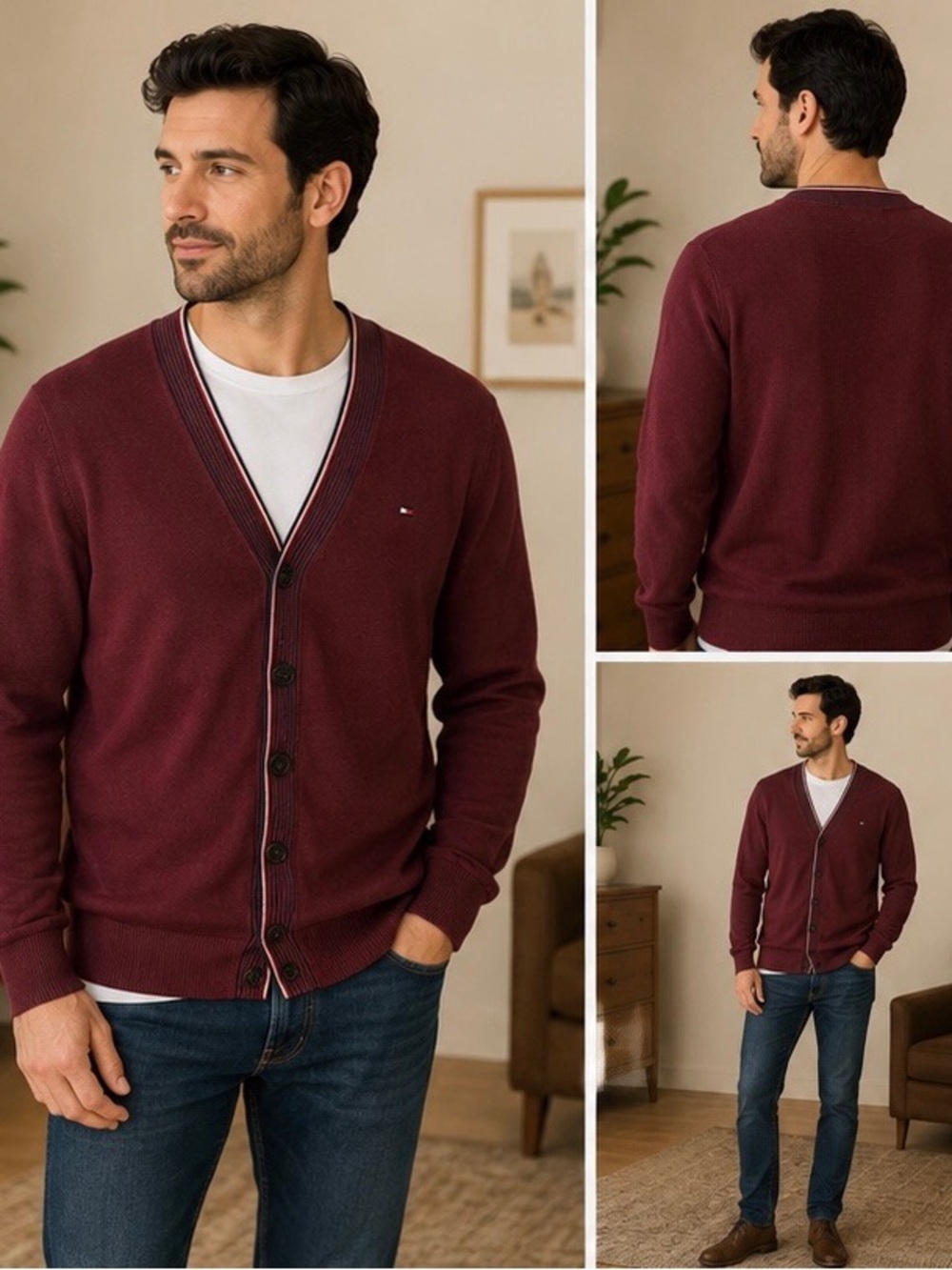Tommy Hilfiger Men's Burgundy Button-Front V-Neck Cardigan